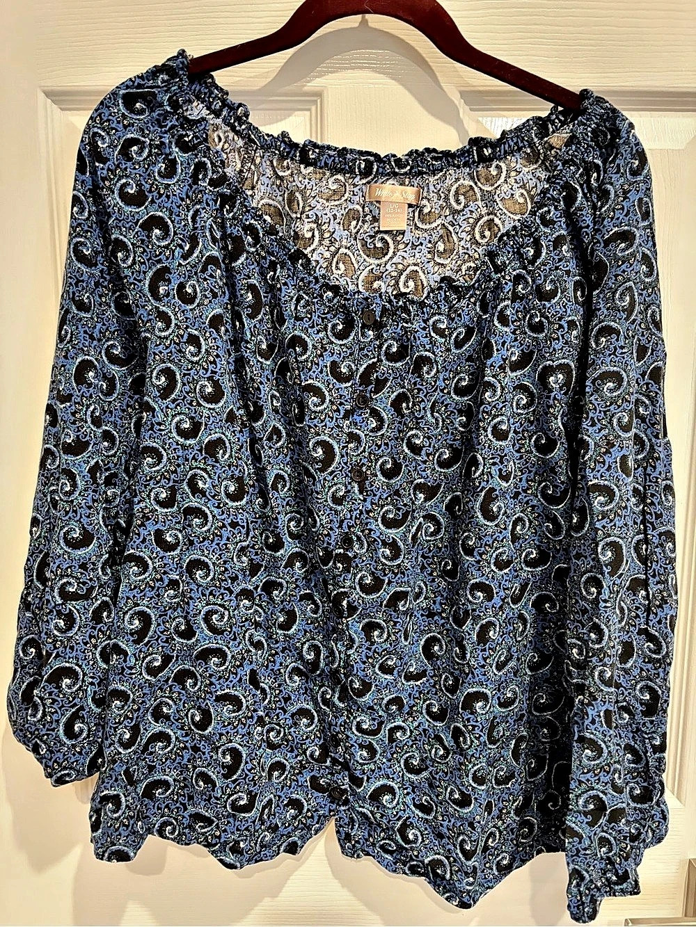 White Stag Ladies Paisley Blouse in Blue & Black Size Large Like New